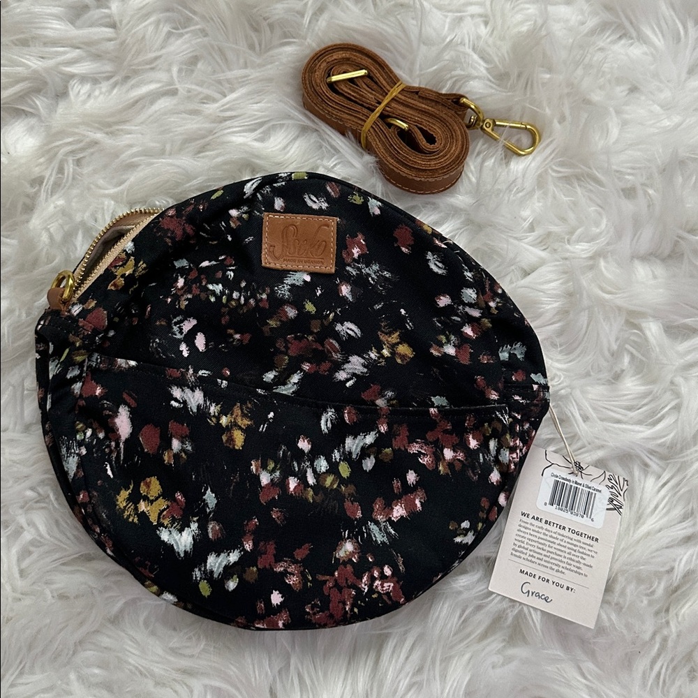 Sseko Black and Floral Crossbody Bag